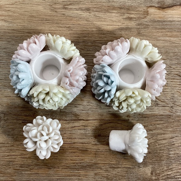 Vintage Candle Holders-Ardalt Lenwile Japan Porcelain Chrysanthemums - Picture 9 of 15